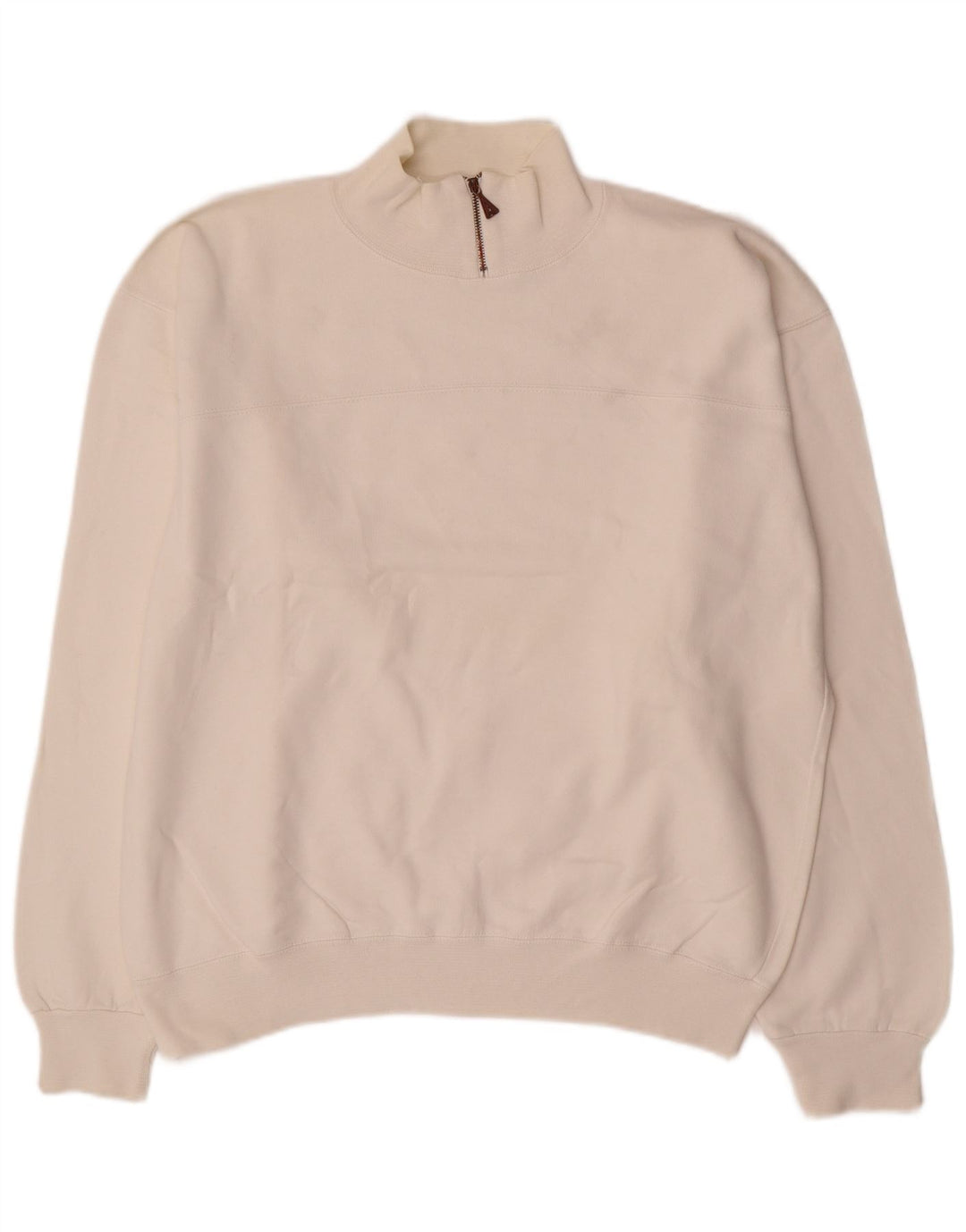 Champion Herre Zip Neck Sweatshirt Jumper Large Off White Bomuld