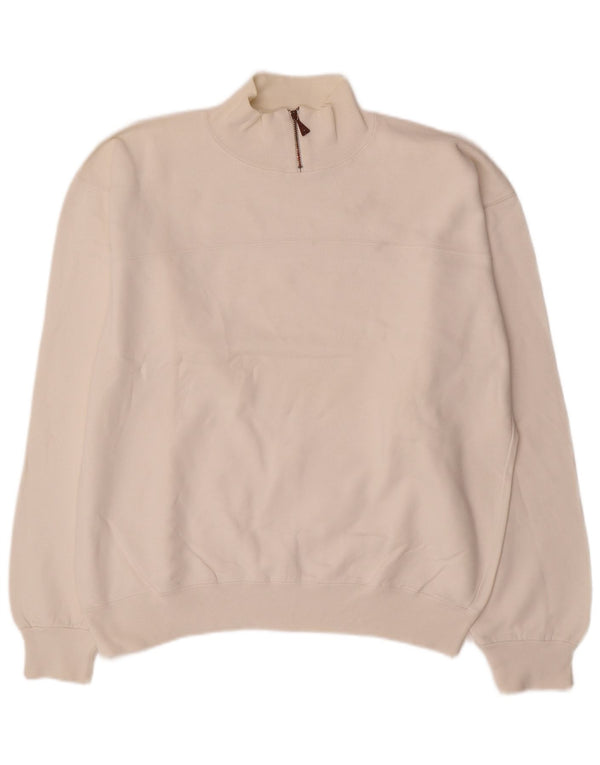 Champion Herre Zip Neck Sweatshirt Jumper Large Off White Bomuld