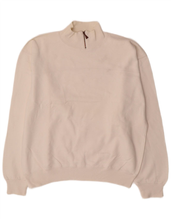 Champion Herre Zip Neck Sweatshirt Jumper Large Off White Bomuld