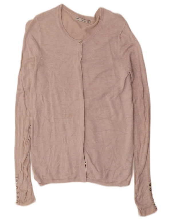 Zara Dame Cardigan Sweater UK 10 Small Beige Viscose