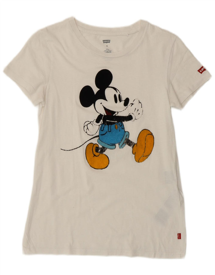 Levi's Dame Mickey Mouse grafisk T-shirt top UK 6 XS Off White Bomuld