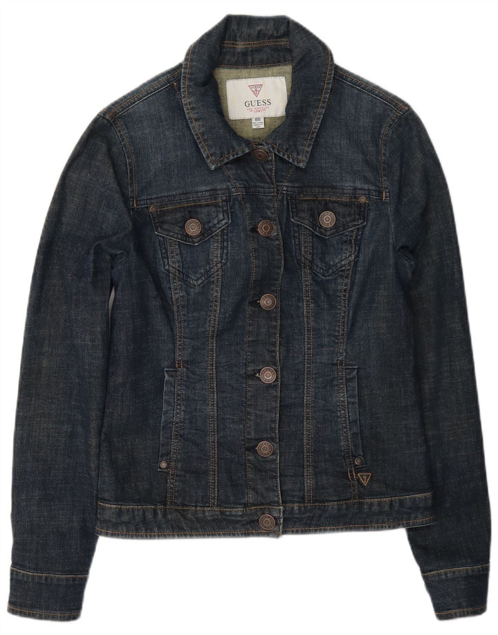Guess Dame Denim Jacket UK 8 Small Navy Blue Cotton