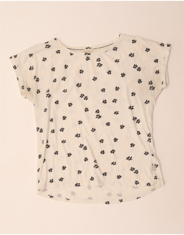 Fat Face Womens T-Shirt Top UK 14 Large White Floral Cotton