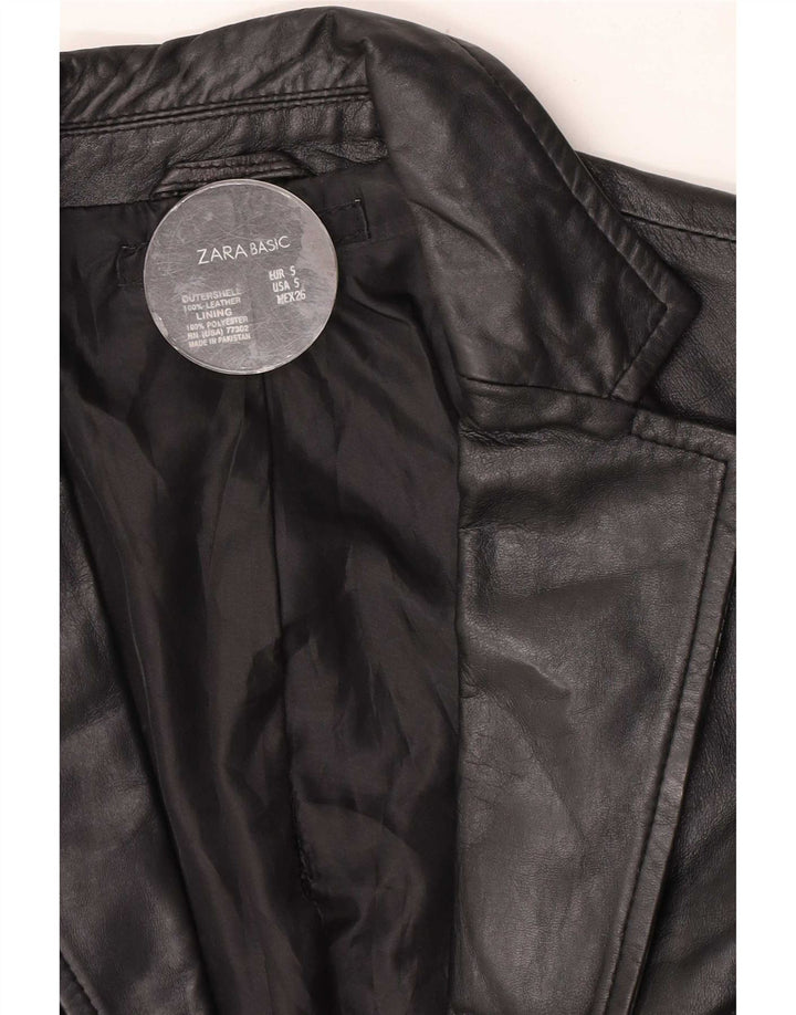 Zara Dame 2 Knaps Læder Blazer Jacket UK 10 Lille Sort