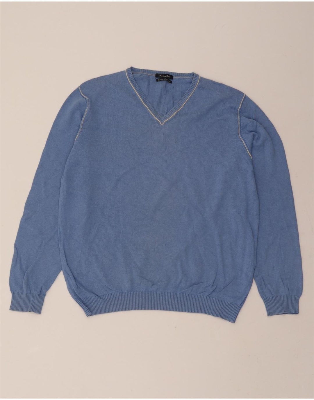 MASSIMO DUTTI Womens V-Neck Jumper Sweater UK 16 Large Blue Cotton Vintage Massimo Dutti and Second-Hand Massimo Dutti from Messina Hembry 