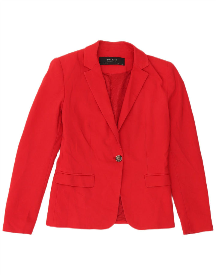Zara Dame 1 Knap Blazer Jacket UK 10 Lille Rød Bomuld