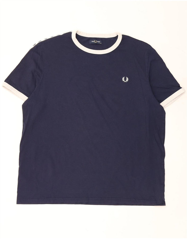 FRED PERRY Herre grafisk T-shirt Top 3XL Marineblå Colourblock Bomuld