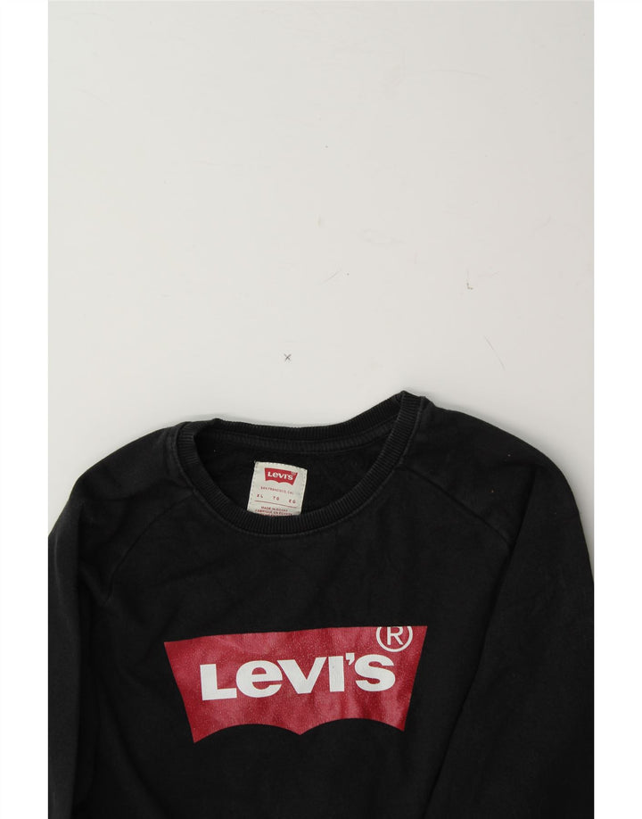 LEVI'S Boys Graphic Sweatshirt Jumper 11-12 Years XL Black Cotton Vintage Levi's and Second-Hand Levi's from Messina Hembry 