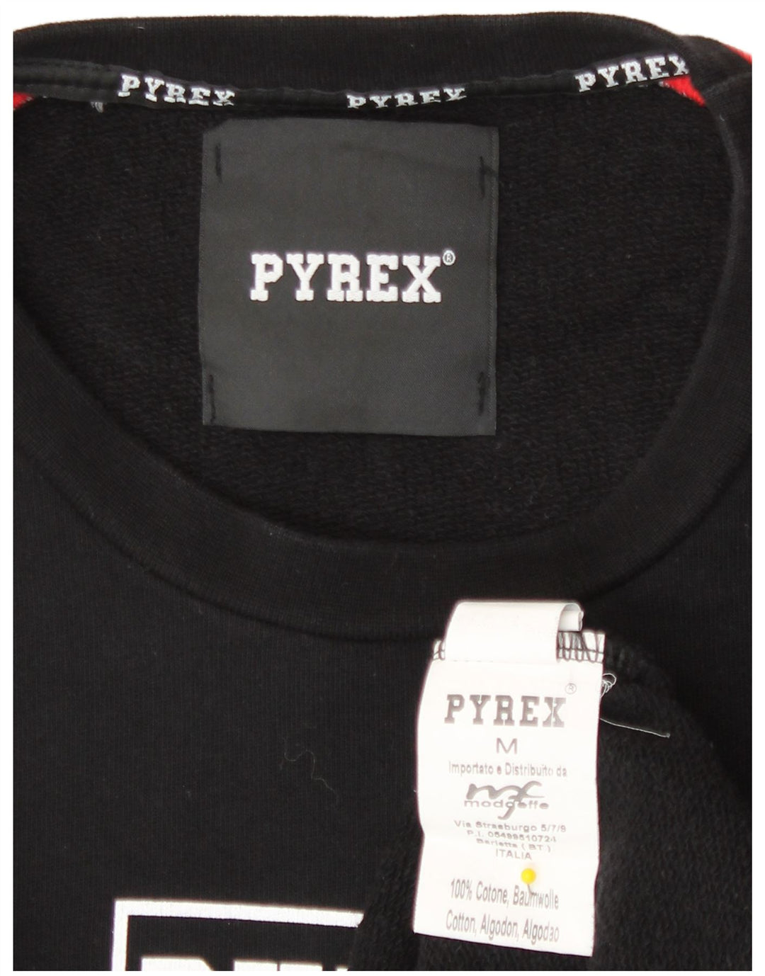 Pyrex Herre grafisk sweatshirt Jumper Medium Sort Colourblock Bomuld