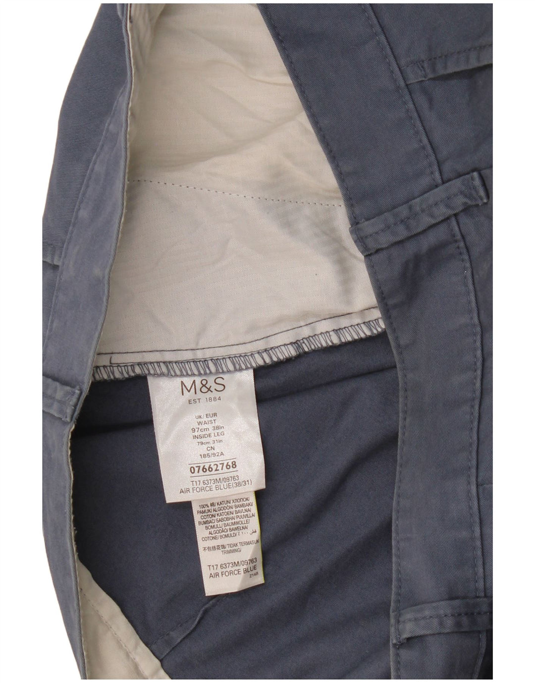 Marks & Spencer Straight Chino-bukser til mænd W38 L31 Blå bomuld