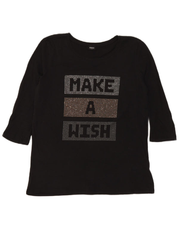 Marella Dame EMME grafisk top 3/4 ærme UK 12 Medium Sort