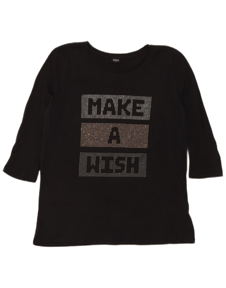 Marella Dame EMME grafisk top 3/4 ærme UK 12 Medium Sort