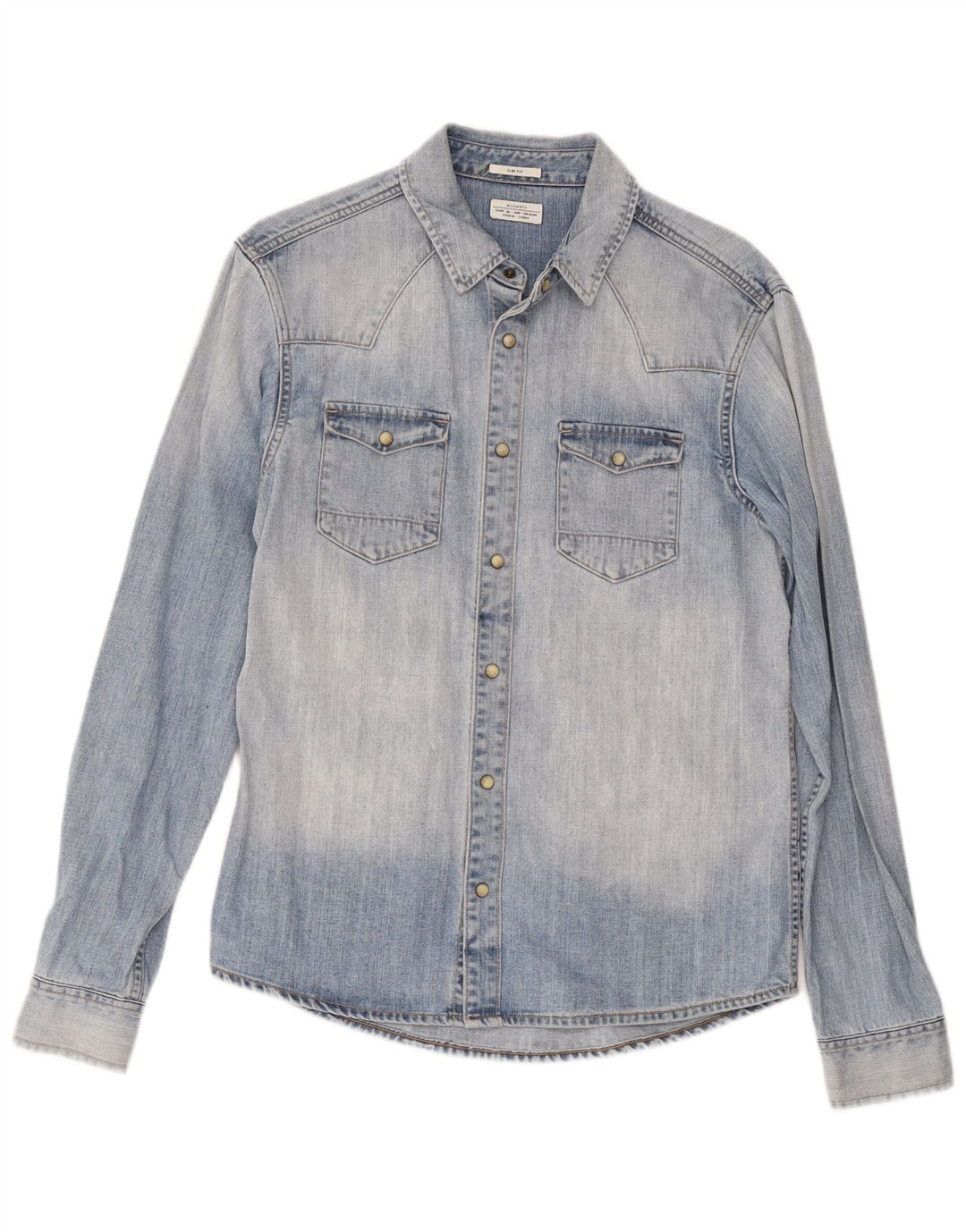 All Saints Herre Slim Fit Denim Shirt Medium Blue Bomuld
