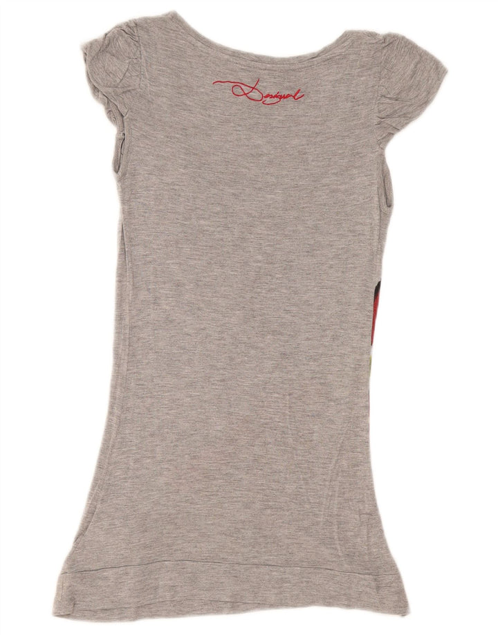 Desigual Dame Grafisk Tunika Top UK 12 Medium Grå Viscose
