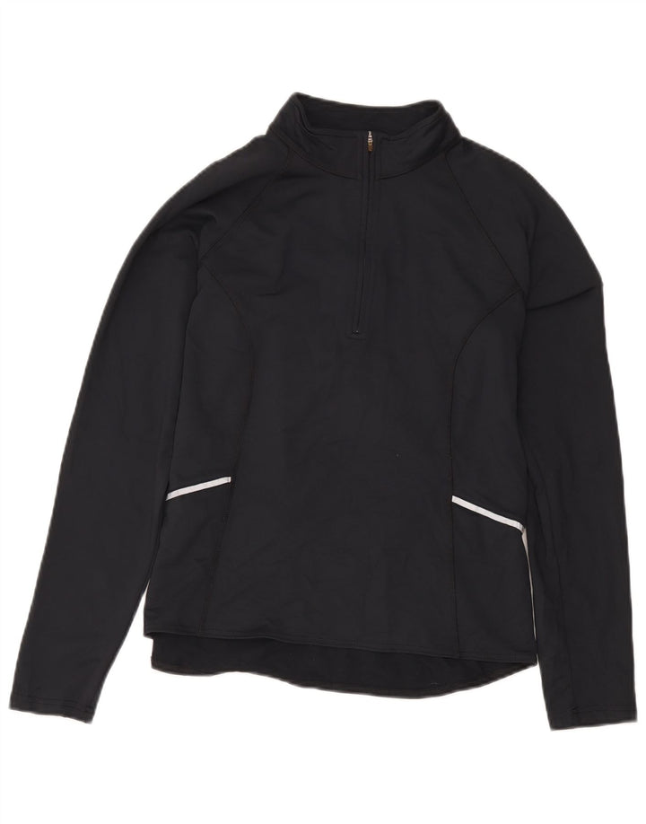 L.L.Bean Dame Pullover med lynlås-hals Træningsdragt Top UK 14 Medium Sort Nylon