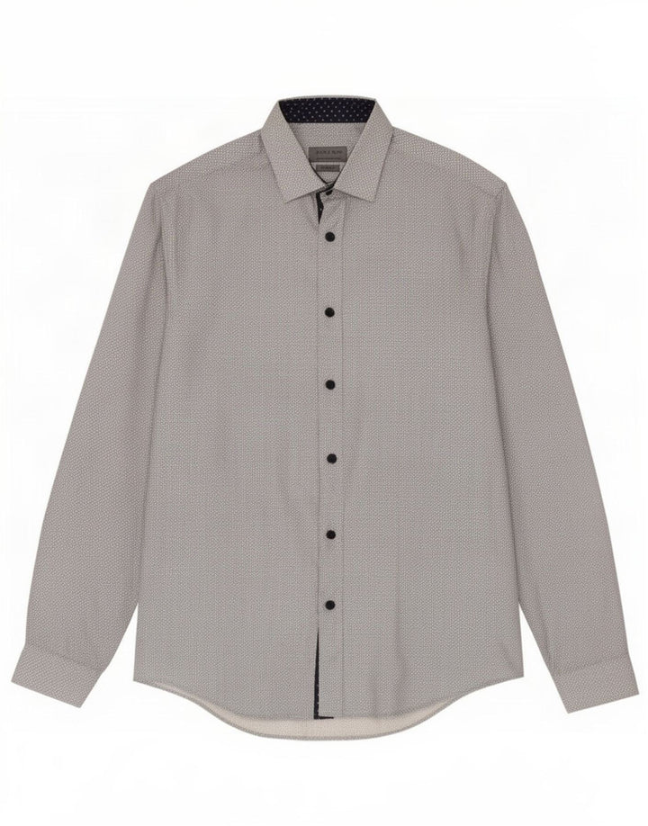 Zara herre Slim Fit skjorte mellemgrå geometrisk bomuld