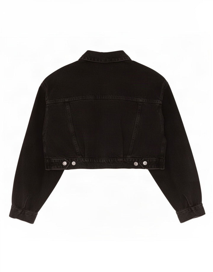 Zara Womens Crop Denim Jacket UK 16 Large Black Bomuld