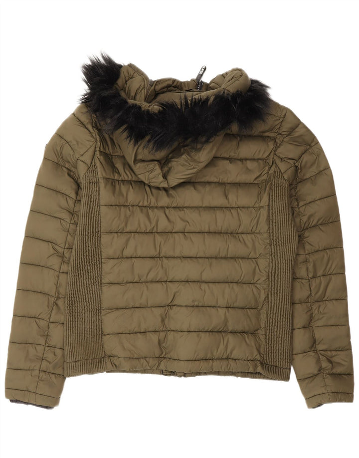 Superdry Polstret hættejakke til kvinder UK 14 Stor grøn nylon
