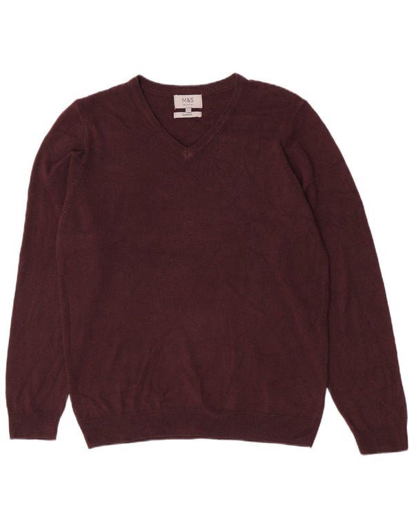 Marks & Spencer Mens V-Neck Jumper Sweater Large Burgundy Acrylic