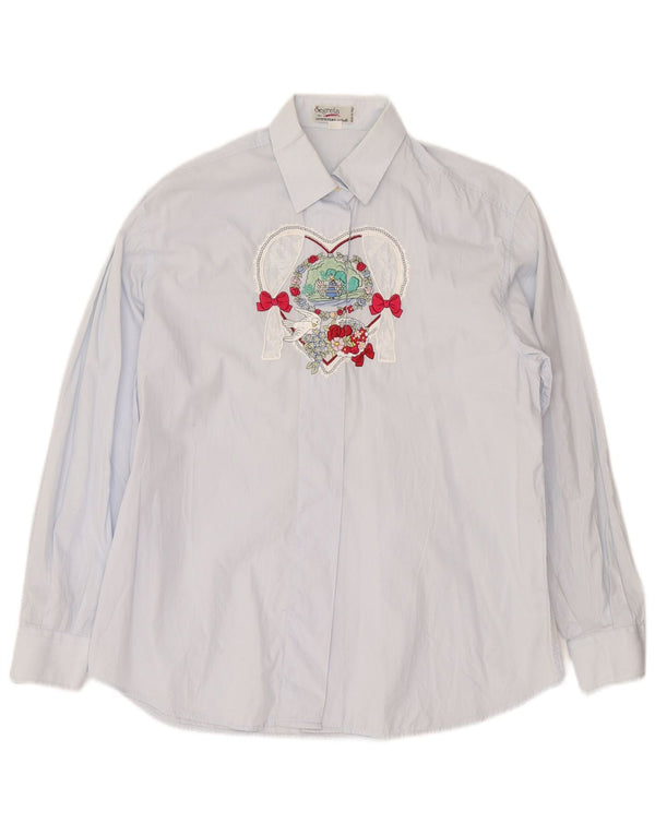 Emmanuel Schwili Dame grafisk skjorte IT 44 Medium Blue Floral Cotton