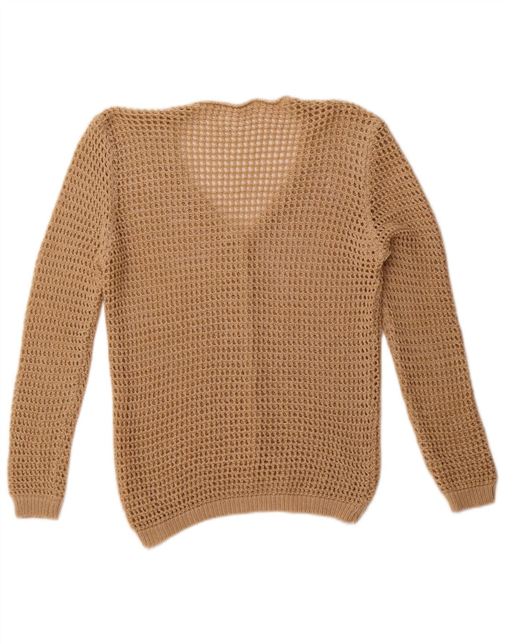 Vintage hæklet cardigan sweater til kvinder UK 14 Medium Beige