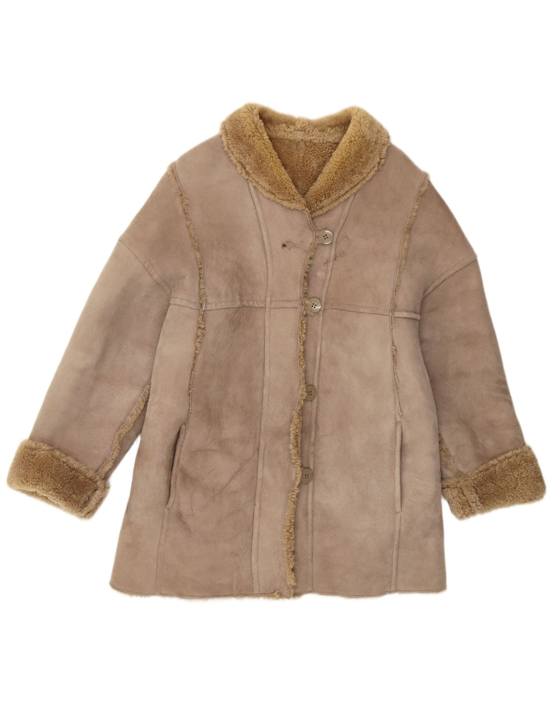 Vintage Dame Shearling Coat IT 42 Medium Beige Shearling