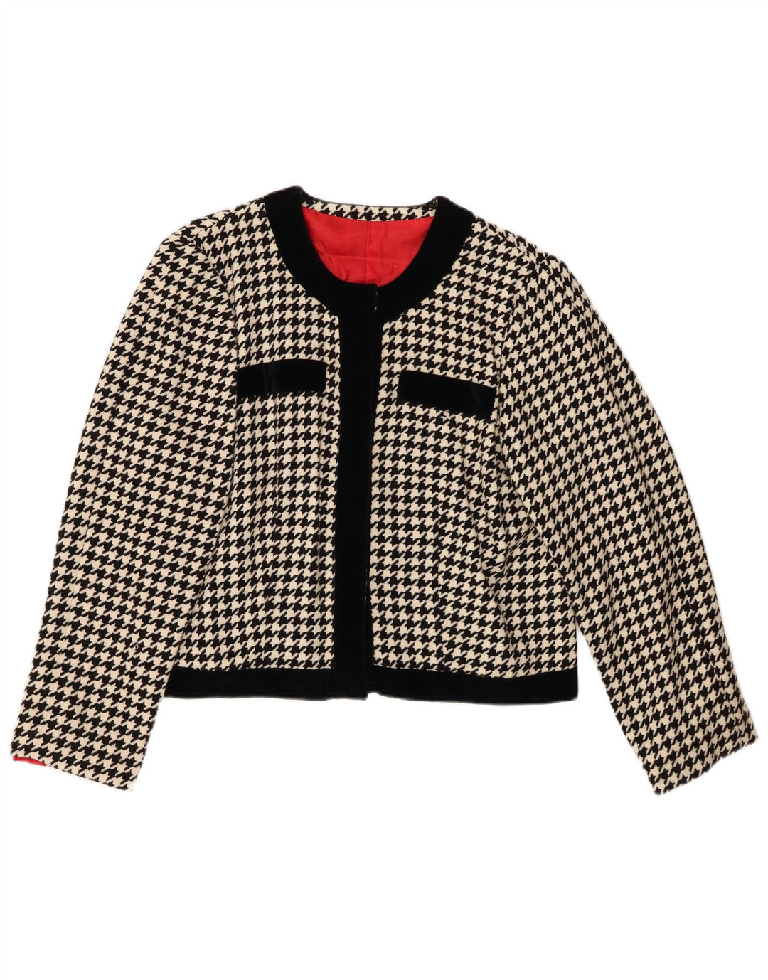 VINTAGE Bolerojakke til kvinder UK 12 Medium Black Houndstooth