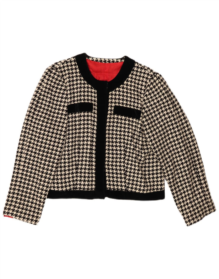VINTAGE Bolerojakke til kvinder UK 12 Medium Black Houndstooth