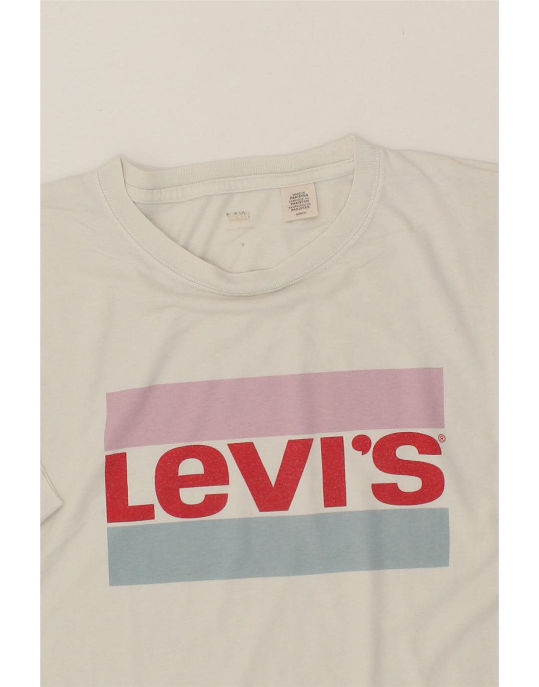 LEVI'S Womens Oversized Crop Graphic T-Shirt Top UK 10 Small White Cotton Vintage Levi's and Second-Hand Levi's from Messina Hembry 