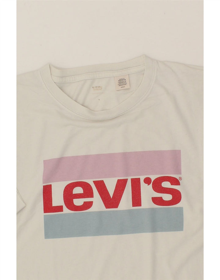 LEVI'S Womens Oversized Crop Graphic T-Shirt Top UK 10 Small White Cotton Vintage Levi's and Second-Hand Levi's from Messina Hembry 