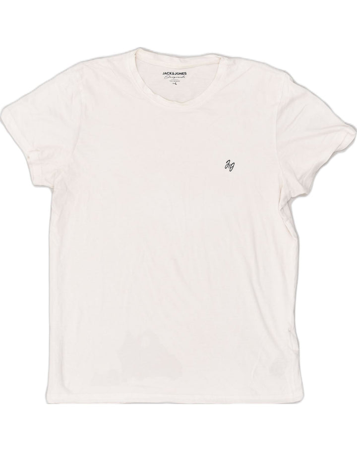 JACK & JONES Mens T-Shirt Top Large White Cotton | Vintage Jack & Jones | Thrift | Second-Hand Jack & Jones | Used Clothing | Messina Hembry 
