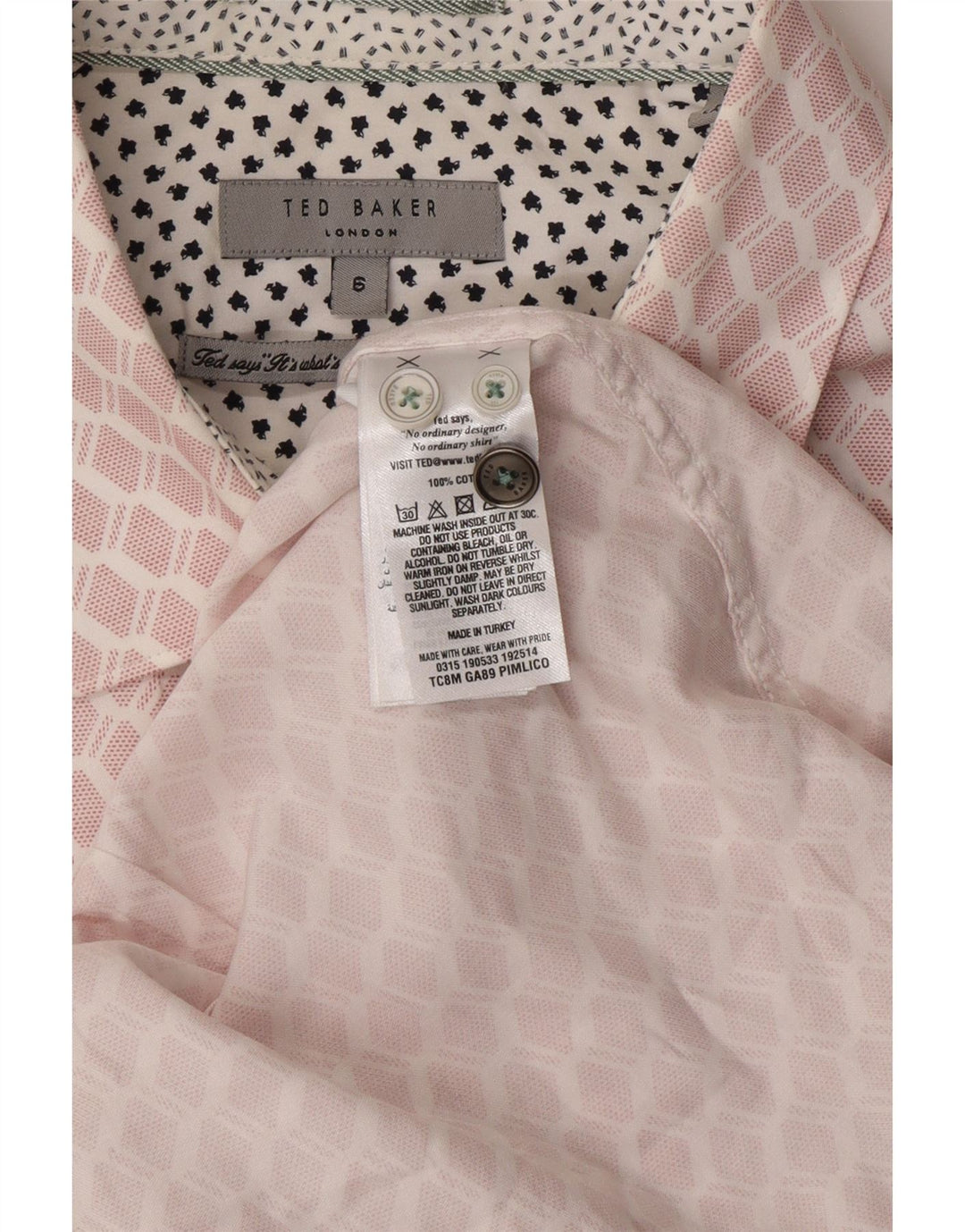 TED BAKER Herreskjorte str. 6 2XL Pink geometrisk bomuld