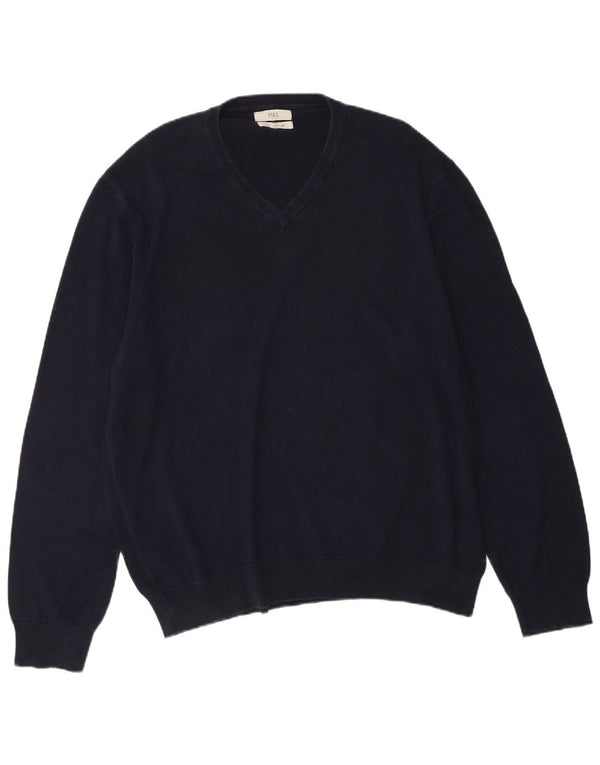 Marks & Spencer Herre V-hals sweater 2XL marineblå bomuld