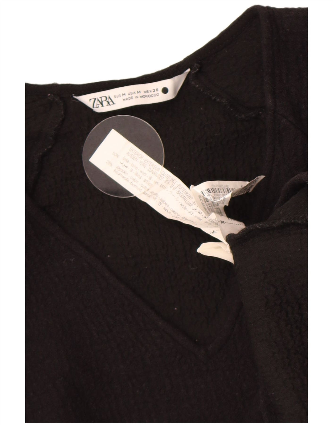Zara Womens Crop 3/4-ærmet bluse Top UK 12 Medium Black Wool