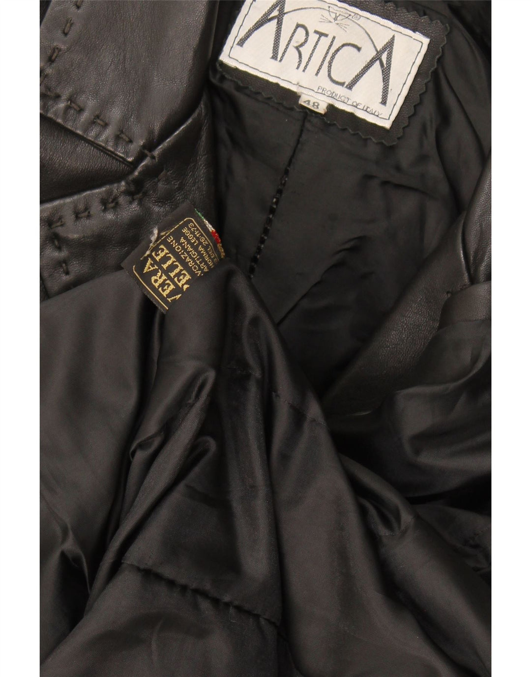 Vintage læderfrakke til kvinder IT 48 XL sort læder