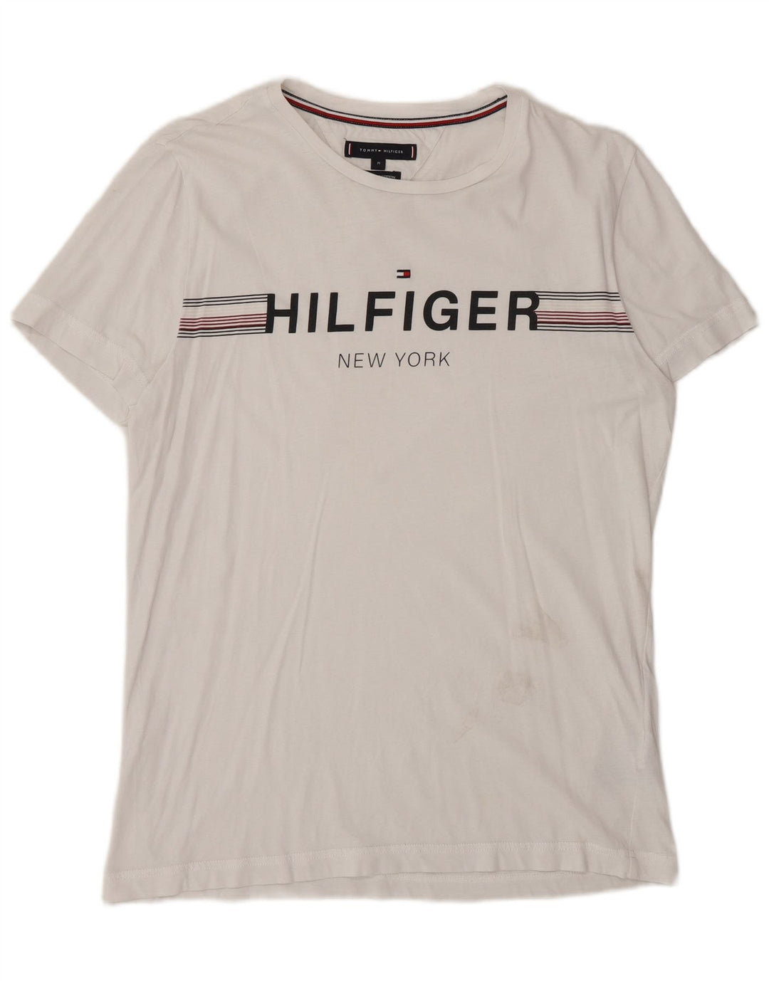 Tommy Hilfiger Herre grafisk T-shirt Top Medium Hvid Bomuld