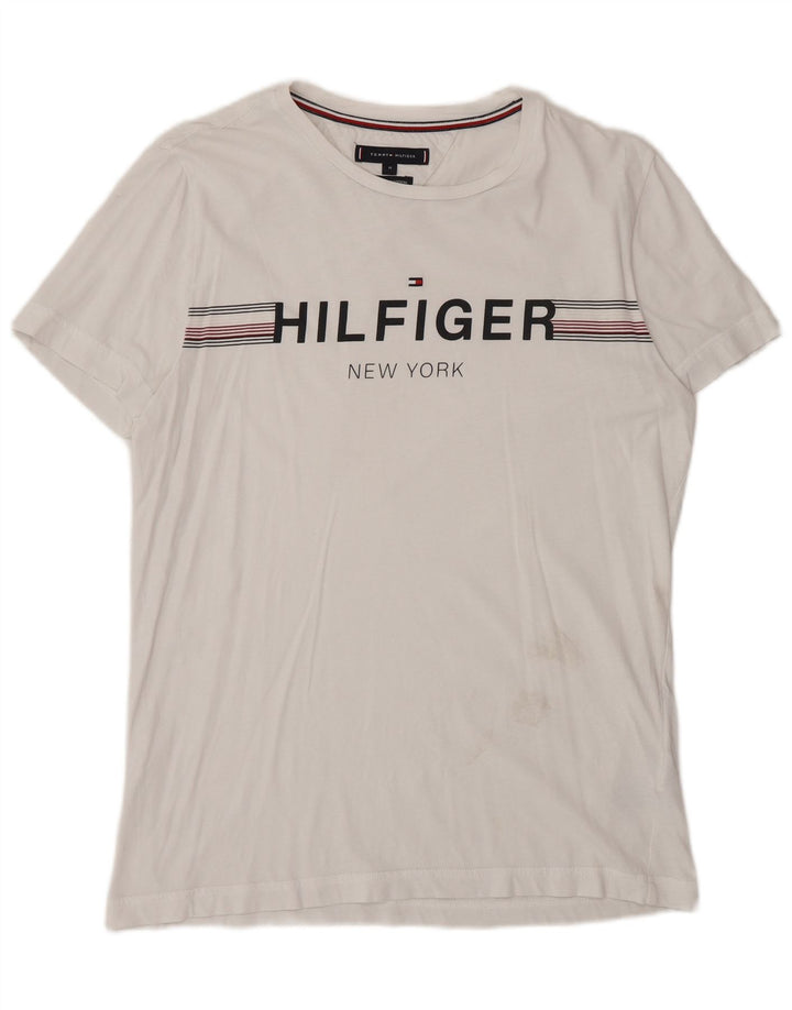 Tommy Hilfiger Herre grafisk T-shirt Top Medium Hvid Bomuld