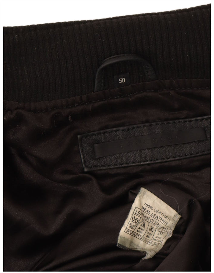 Vintage Bomber læderjakke til mænd IT 50 Stor sort læder