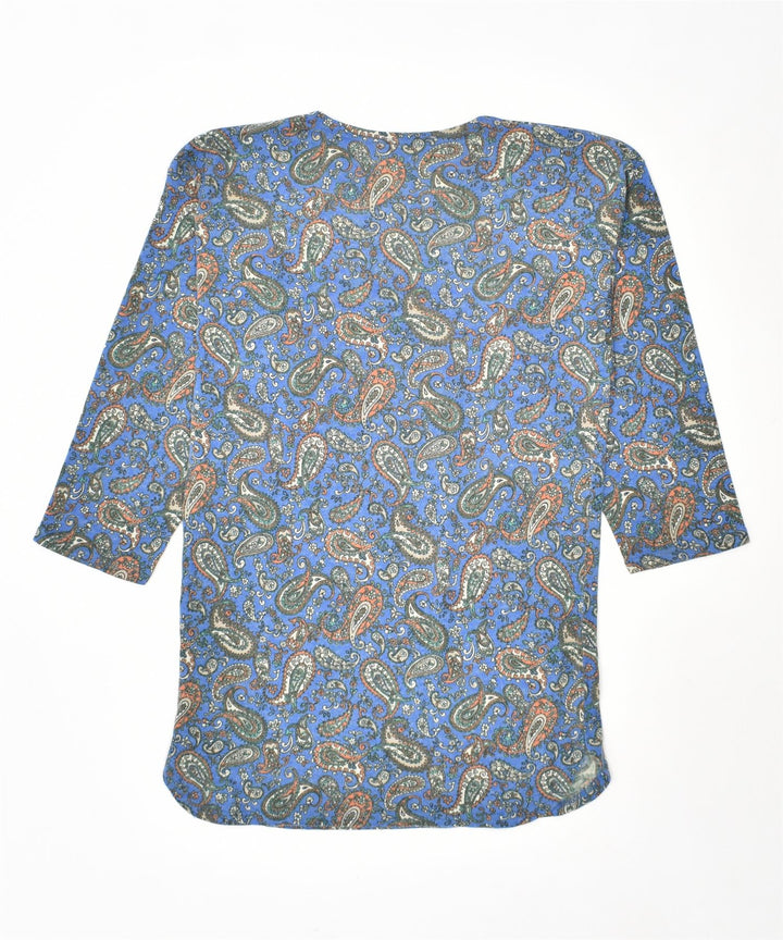 LINE EXCLUSIVE Womens 3/4 Sleeve Blouse Top UK 12 Medium Blue Paisley Vintage Line Exclusive and Second-Hand Line Exclusive from Messina Hembry 