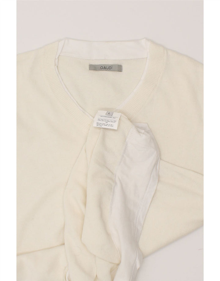 GAUDI Mens V-Neck Jumper Sweater Large Beige Cotton Vintage Gaudi and Second-Hand Gaudi from Messina Hembry 