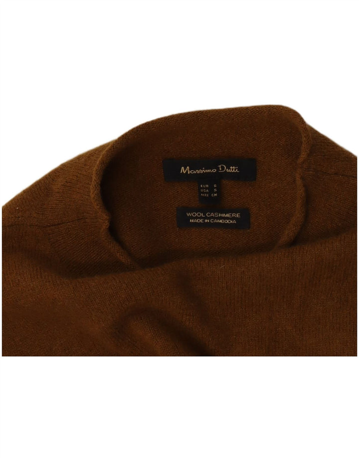 Massimo Dutti Dame Turtle Neck Jumper Sweater UK 10 Small Brown Wool