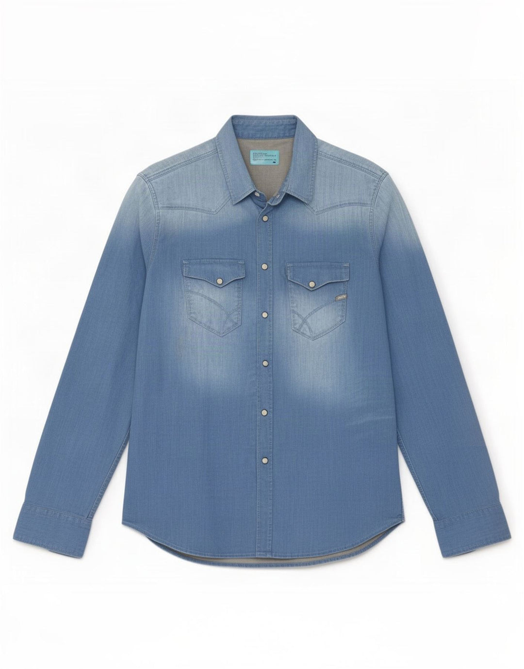 Vintage denimskjorte til mænd, stor blå bomuld