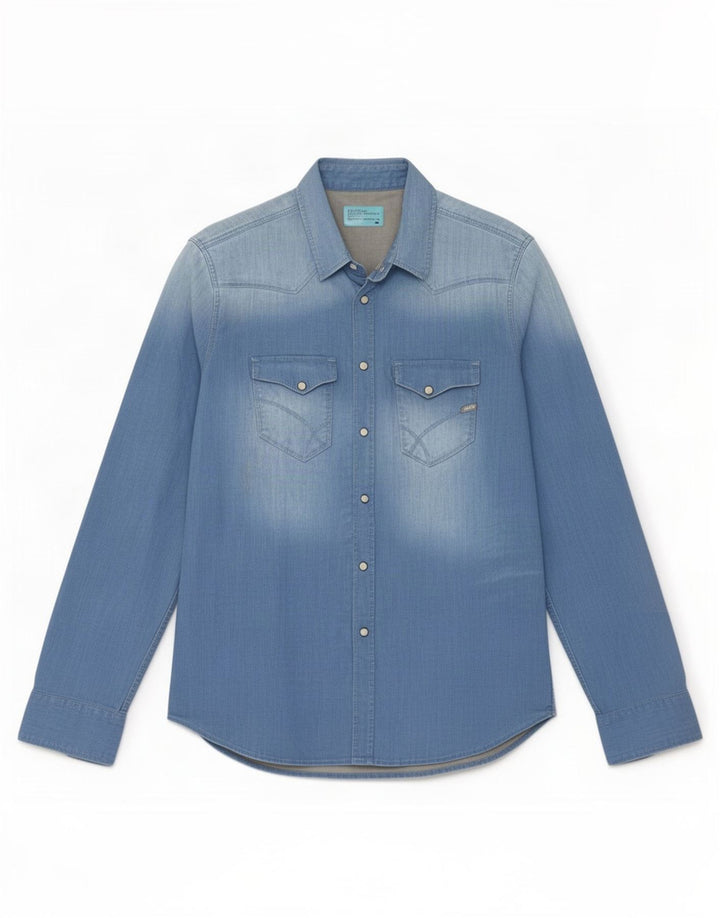 Vintage denimskjorte til mænd, stor blå bomuld