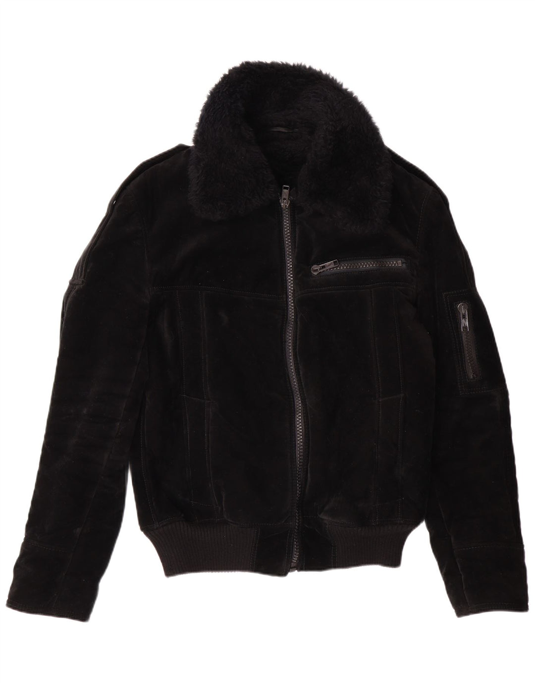 VINTAGE Sherpa-jakke til kvinder UK 12 Medium Black Viscose