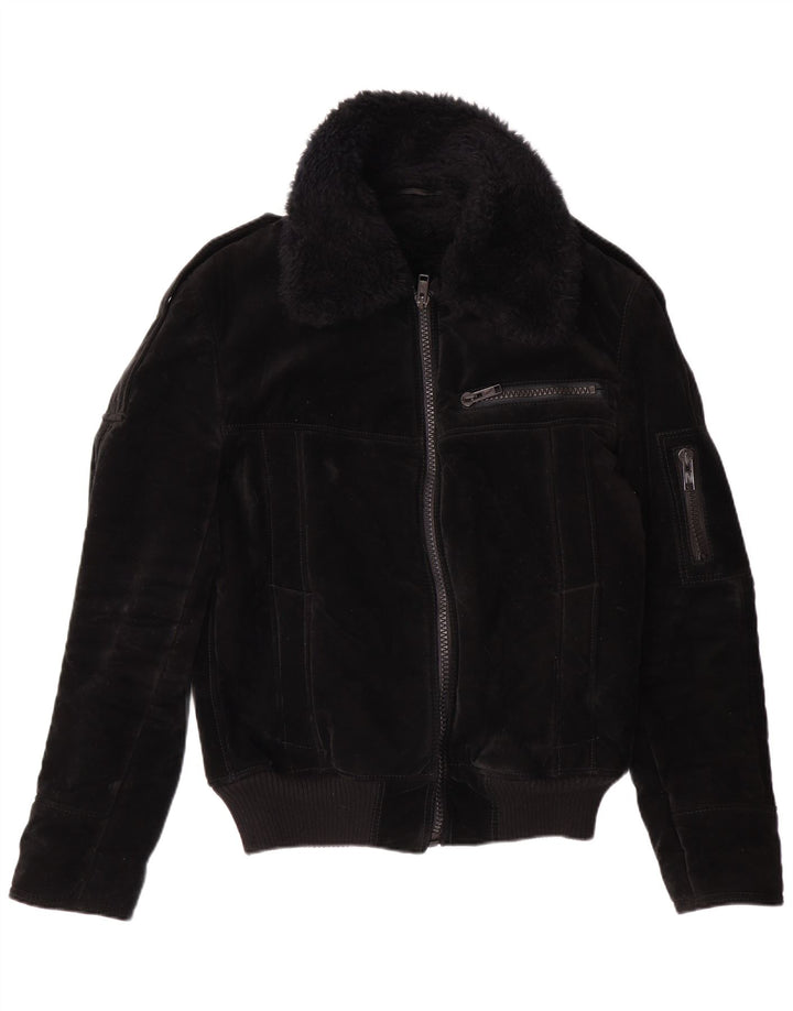 VINTAGE Sherpa-jakke til kvinder UK 12 Medium Black Viscose