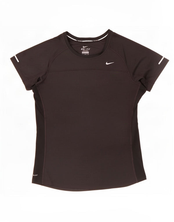 Nike Womens Dri Fit T-Shirt Top UK 12 Medium Black Polyester