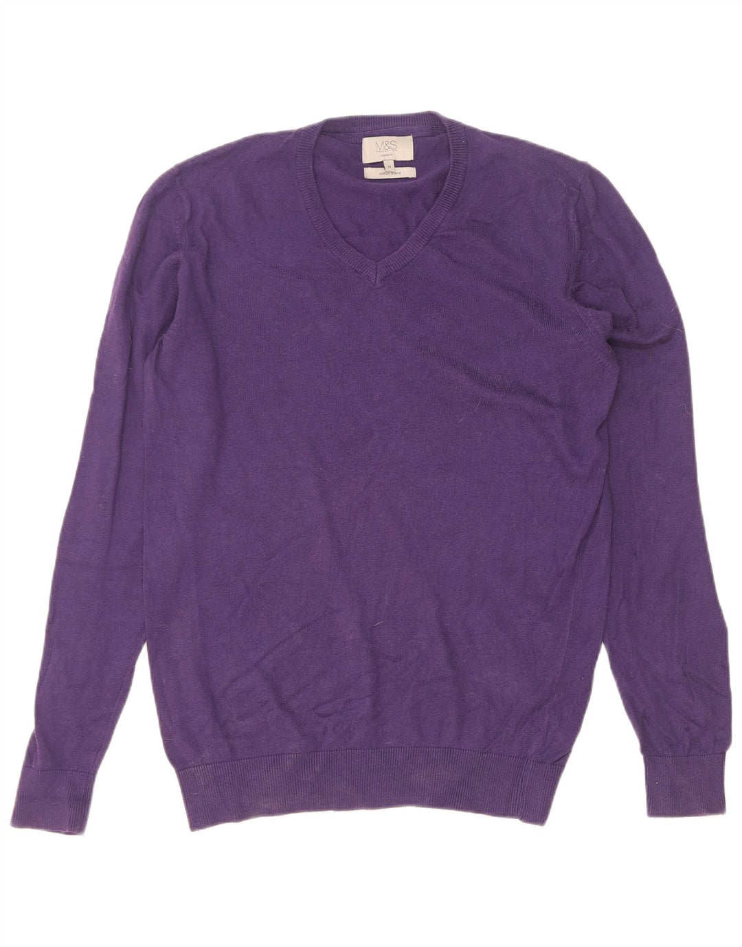 Marks & Spencer Herre Regular Fit V-hals sweater Medium Lilla Bomuld
