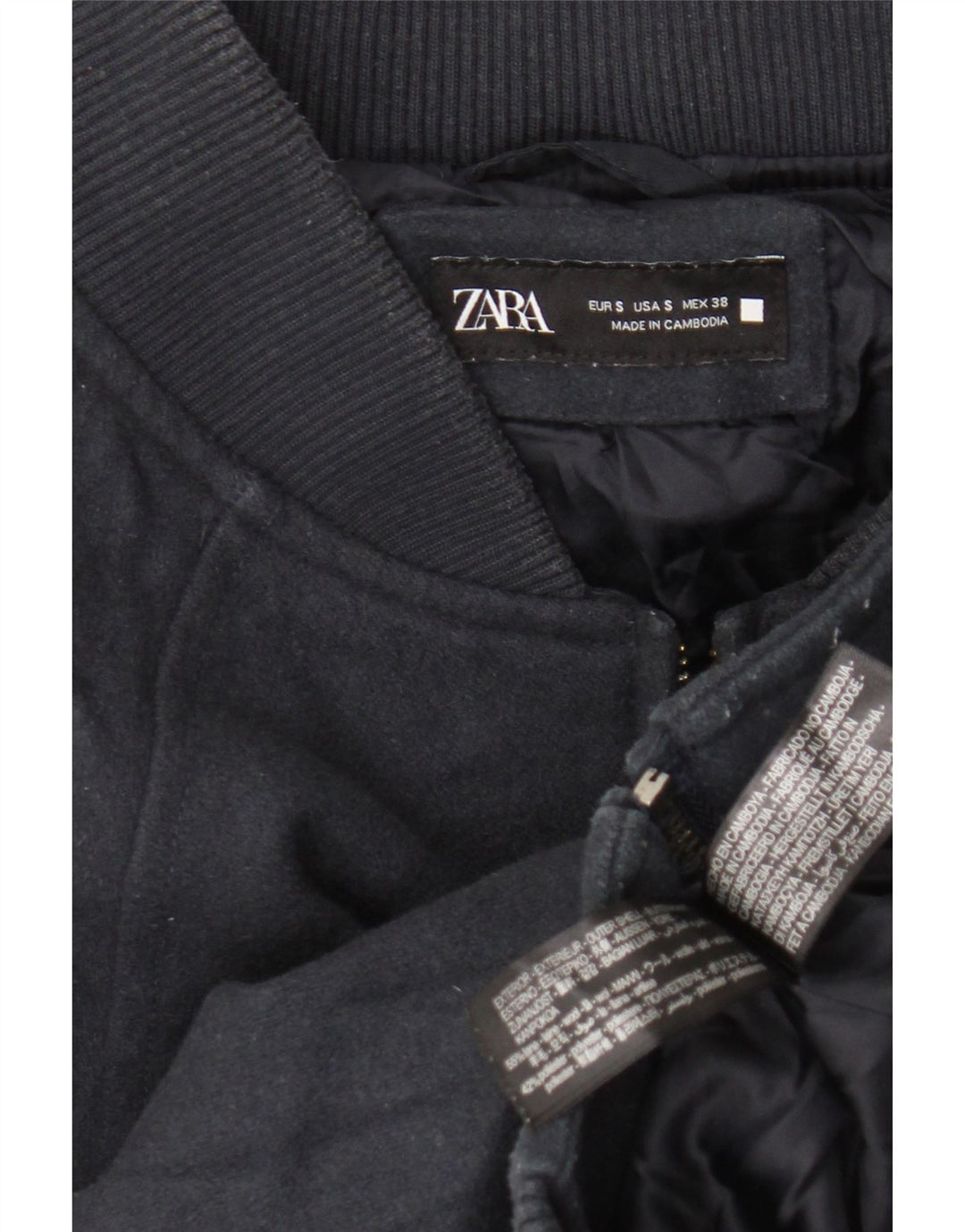 Zara Herre Loose Fit Bomber Jacket UK 36 Small Navy Blue Wool