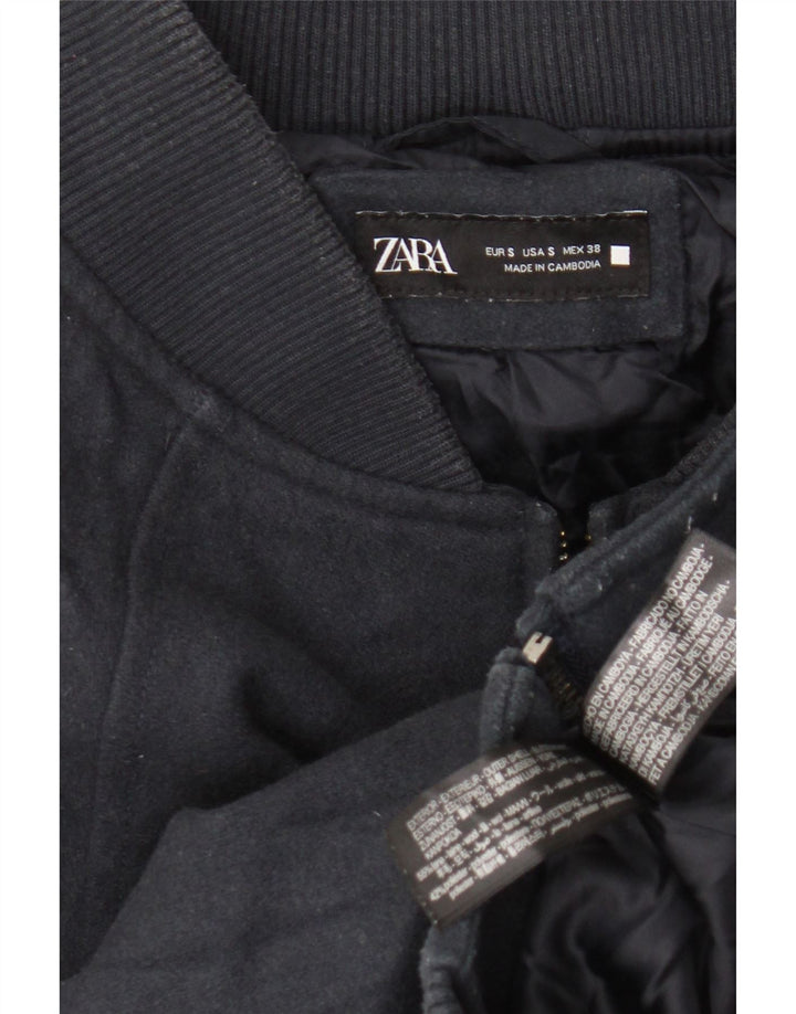 Zara Herre Loose Fit Bomber Jacket UK 36 Small Navy Blue Wool