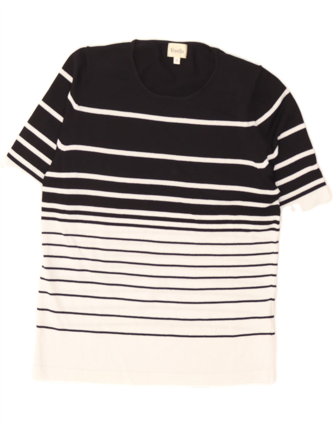 VIYELLA Womens T-Shirt Top UK 10 Small Navy Blue Striped Vintage Viyella and Second-Hand Viyella from Messina Hembry 